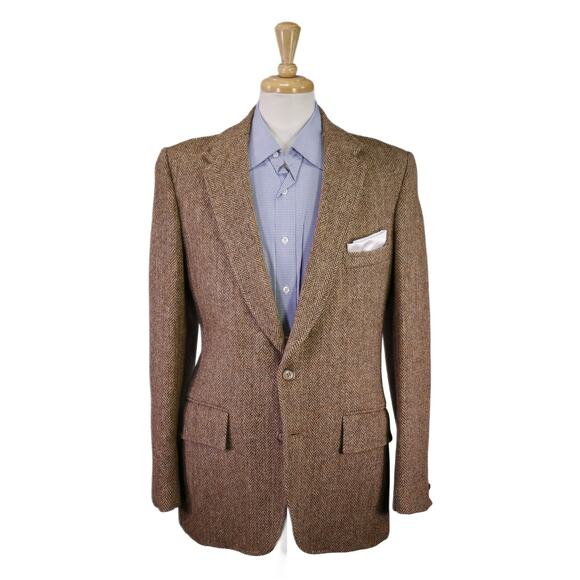 Harris Tweed Mens Vintage Brown Herringbone Scottish Wool 2Btn Blazer Jacket 40L